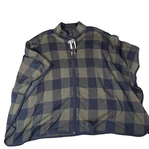 Preswick & Moore Womens 2X Plaid Full Zip Poncho Cardigan Green Navy NWT NEW